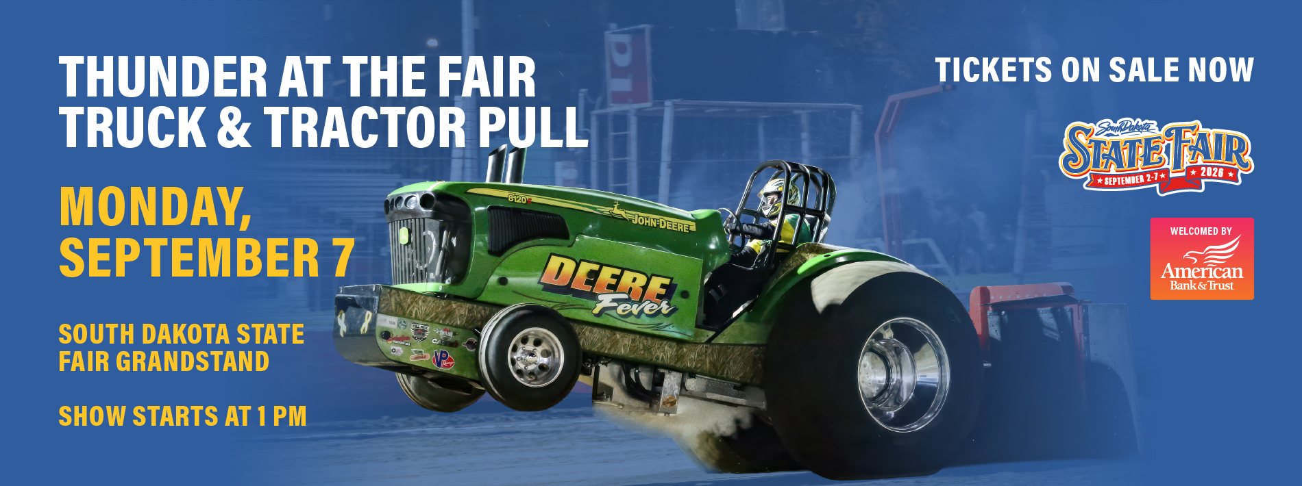 Various promotional slides regarding upcoming events happening at the South Dakota State Fair Fairgrounds.