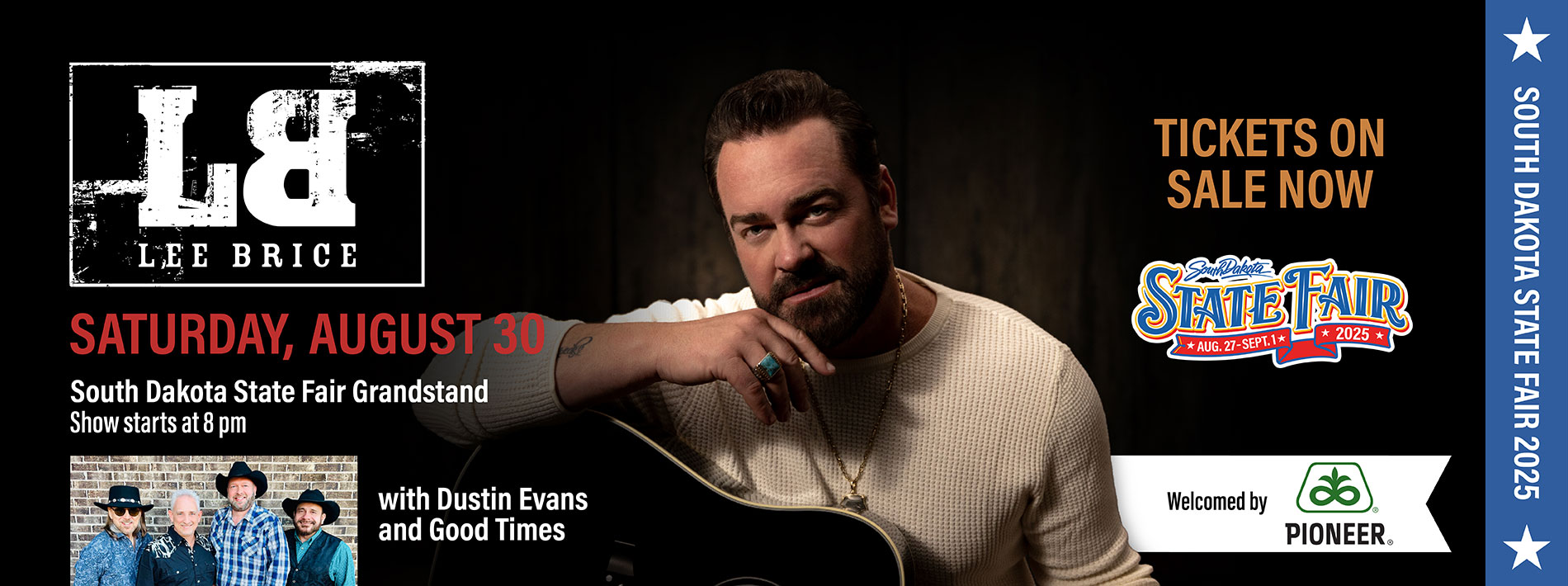 Various promotional slides regarding upcoming events happening at the South Dakota State Fair Fairgrounds.