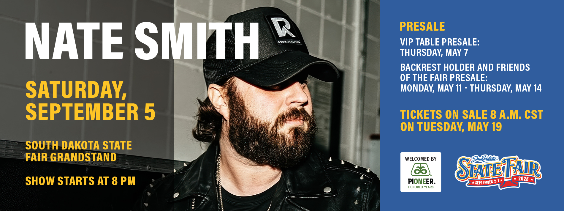 Various promotional slides regarding upcoming events happening at the South Dakota State Fair Fairgrounds.