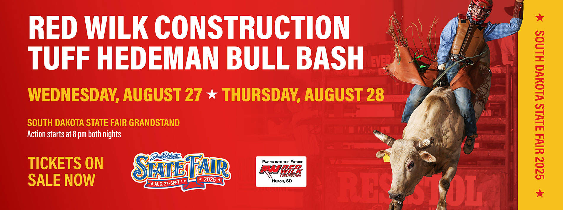 Various promotional slides regarding upcoming events happening at the South Dakota State Fair Fairgrounds.