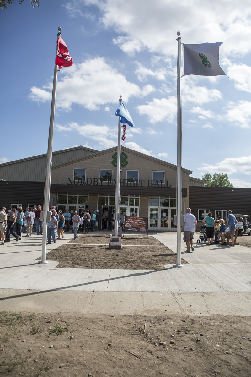 Exterior photo of the front of the Nordby Exhibit Hall.